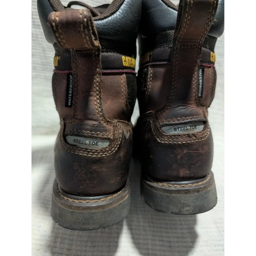 Caterpillar Mens Steel Toe Waterproof Work Boots Size 9.5 USA Brown‎ Leather